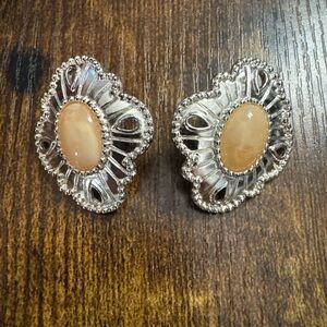 Vintage AVON Silver Tone Peach Color Faux Gemstone Earrings